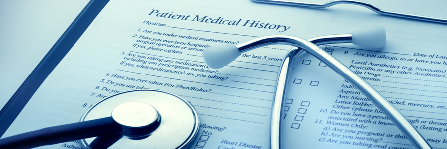 Patient medical history form and a stethoscope